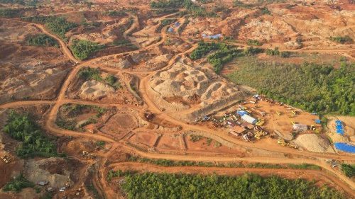 This aerial picture taken on May 14, 2023 shows a general view of PT. Indonesia Morowali Industrial Park (IMIP), one of the biggest nickel producers in Konawe Utara. (Photo by RIZA SALMAN / AFP)