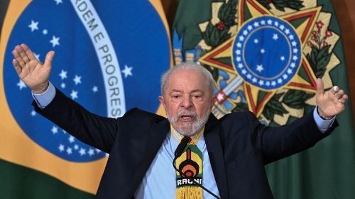 Brazilian President Luiz Inacio Lula da Silva delivers a speech during a ceremony to celebrate World Environment Day at the Planalto Palace in Brasilia on June 5, 2023. 