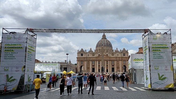 Preparations for the "Not Alone" Human Fraternity event on Saturday in St. Peter's Square