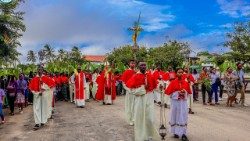 Procession lors de la célébration du dimanche des Rameaux et de la Passion du Seigneur à Beira, au Mozambique