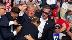 L'ancien président américain Donald Trump, blessé à l'oreille, lors d'un meeting de campagne, à Butler en Pennsylvanie, samedi 13 juillet.