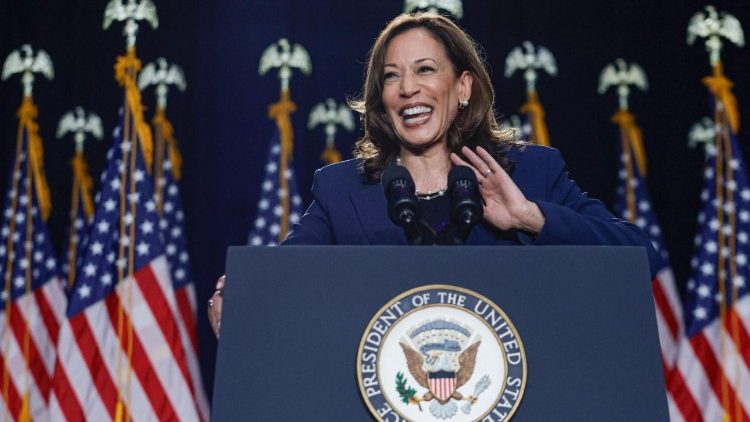 Kamala Harris lors de son premier meeting de campagne à Milwaukee, le 23 juillet 2024.