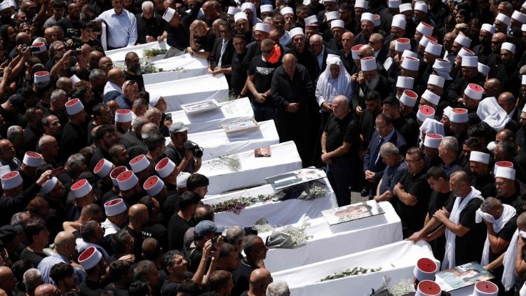 Trauer in Majdal Shams, wo zwölf Kinder und Jugendliche durch eine aus dem Libanon abgefeuerte Rakete getötet wurden.