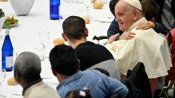 Pope Francis during a lunch with the poor, World Day of the Poor 2022