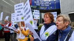 Des manifestants pour le climat manifestent devant le parlement européen le 31 mai à Bruxelles. 