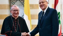 Kardinalstaatssekretär Pietro Parolin und der libanesische Übergangsregierungschef Nadschib Miqati am 26.6.2024 in Beirut