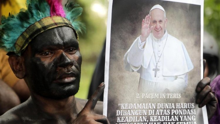 Papuan activists stage protest during Pope Francis' visit in Jakarta, Indonesia