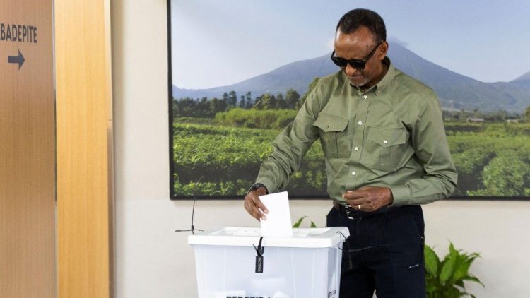 Rwanda President Paul Kagame votes during the presidential election in Kigali