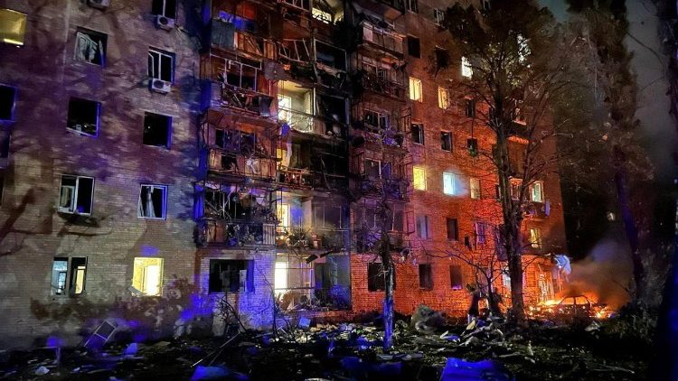 File photo of a damaged apartment building in Kursk