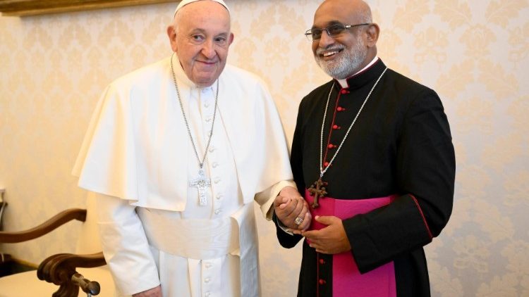 Pope Francis earlier today with His Beatitude Mar Raphael Thattil, Major Archbishop of Ernakulam-Angamaly