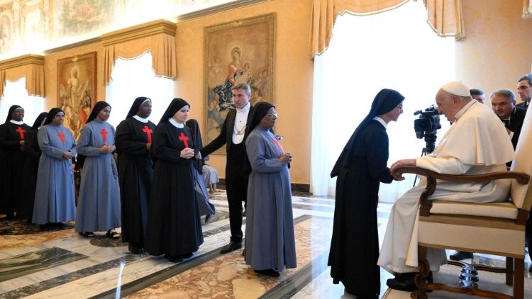 Pope Francis meeting the Sisters Hospitallers of the Sacred Heart of Jesus and Daughters of St. Camillus