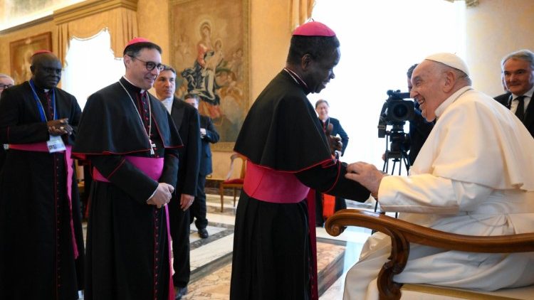 Pope meeting the Directors of the Pontifical Missionary Societies in the Clementine Hall
