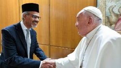 Pope Francis greeting Imam from Bologna