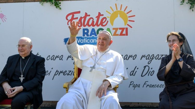 Pope Francis visits the Vatican summer camp