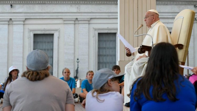 Pope Francis addressing the pilgrims