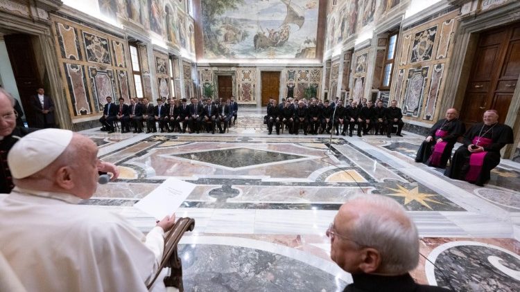 Encuentro del Papa Francisco con la comunidad del seminario de Getafe, 3 de agosto de 2024. (Vatican Media)