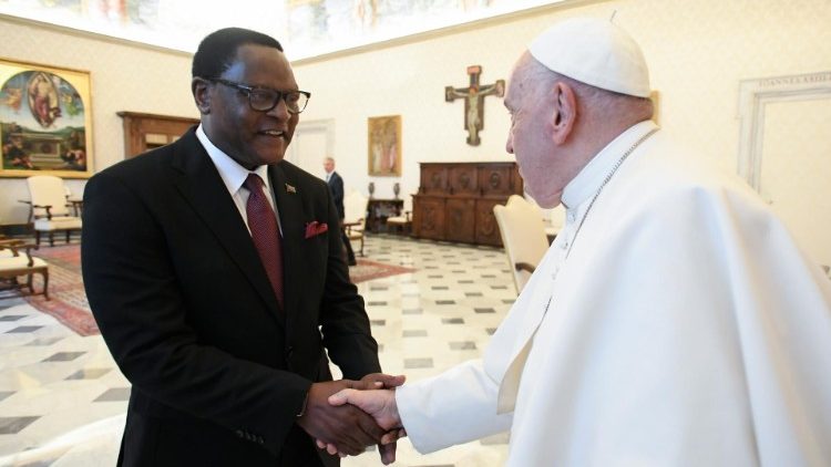 Pope Francis greets Lazarus McCarthy Chakwera, President of the Republic of Malawi