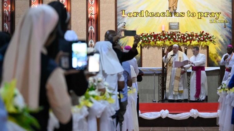 Pope Francis meets with clergy, religious, and cathechists in Papua New Guinea