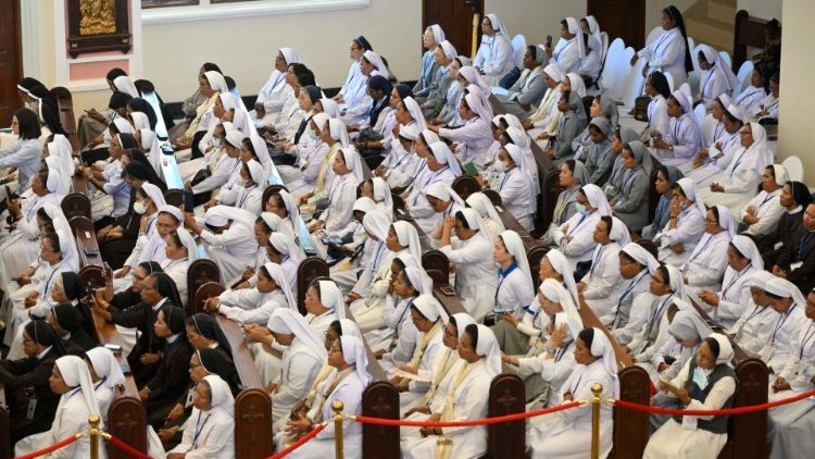 Missionary sisters in Dili's Cathedral during meeting with Pope Francis