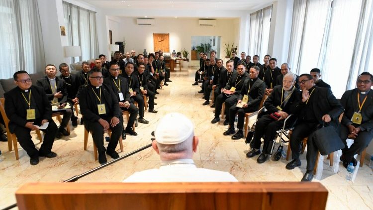 Pope Francis with fellow Jesuits in Dili