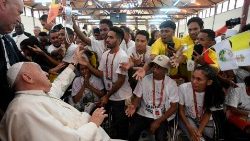 Pope Franvis meets young people at the Centro de Convencoes in Dili