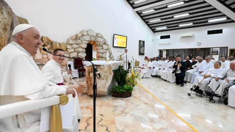 Pope Francis speaks to Singapore's clergy and religious