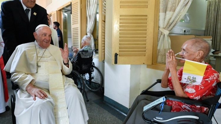 Pope Francis meets with elderly and sick people at St. Theresa's Home in Singapore