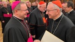 Кардинал Паролин с председателя на германските епископ, монсеньор Батцинг