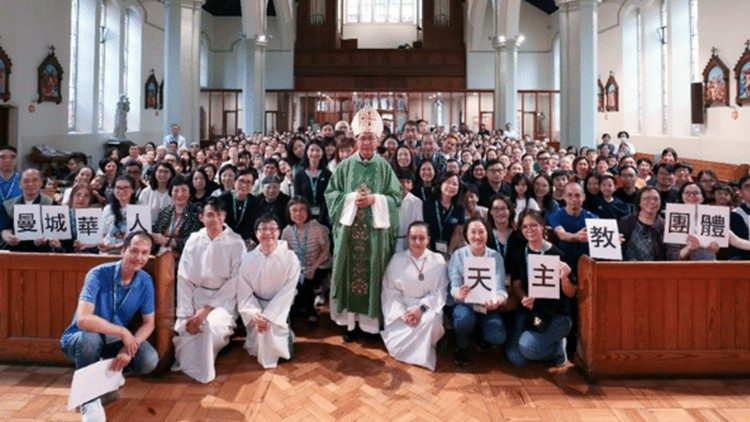 Bishop Ha with the Cantonese-speaking community in Manchester at St. Mary’s Church after he celebrated a Mass on July 20. Photo: Manchester Chinese Catholic Community via Sunday Examiner