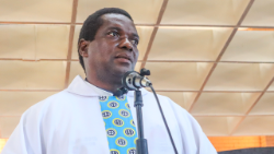 Padre Marcos Mubango, na Missa da Festa de Acies, por ocasião da Solenidade da Assunção de Nossa Senhora (Beira, Moçambique)