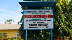 Signage of SMP Katolik Sanctissima Trinitas Hokeng, a Catholic school in Desa Klatanlo, Wulanggitang sub-district, East Flores Regency. Accredited with an 'A' rating, the school was established on Sept. 1, 1957. Photo supplied