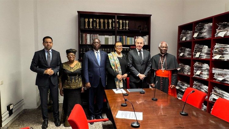 Members of the 2025 Zayed Award committee (from left): Mohamed Abdelsalam, Ngozi Okonjo-Iweala, Macky Sall, Patricia Scotland, José Luis Rodríguez Zapatero, Cardinal Peter Turkson