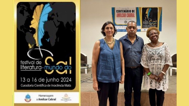 Os três organizadores do Colóquio e do Festival. A professora Inocência Mata à direita