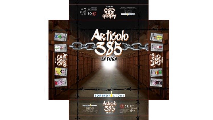 La scatola di "Articolo 385: la fuga", il gioco da tavolo di Torino Factory sul carcere