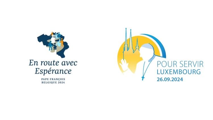 Logotyper och motton för påvens besök i Luxemburg och Belgien 2024