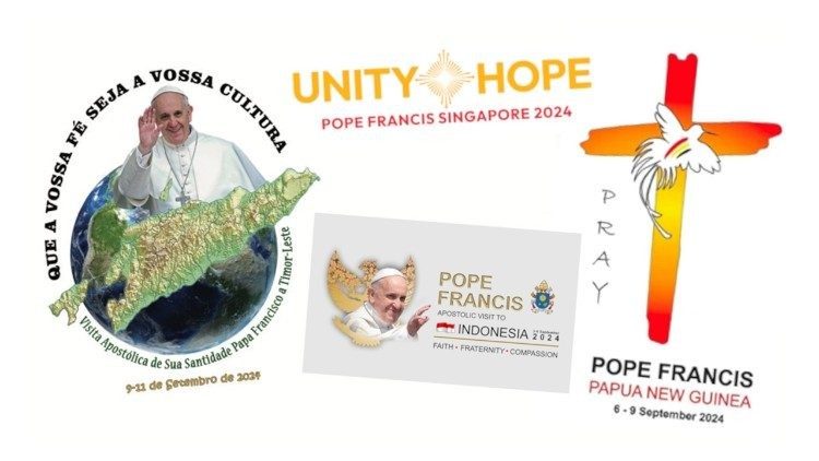 Logos of upcoming Papal Journeys to Timor Leste, Singapore, Indonesia, and Papua New Guinea