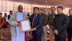 In 2019, the Government of Meghalaya honored Bishop George Mamalassery with the Pa Togan Sangma State Award during the 70th Republic Day celebration in Tura, recognizing his significant contributions to health and education in the region. Photo by Government of Meghalaya