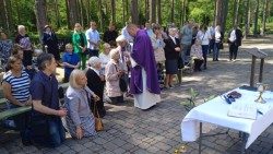 O. Tadeusz Cieślak sprawuje Mszę na cmentarzu w Rydze