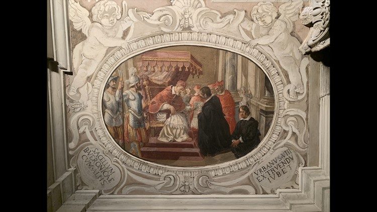 Un affresco ritrae Bernini che presenta a Urbano VIII il progetto di riorganizzazione della Confessio della Basilica Vaticana