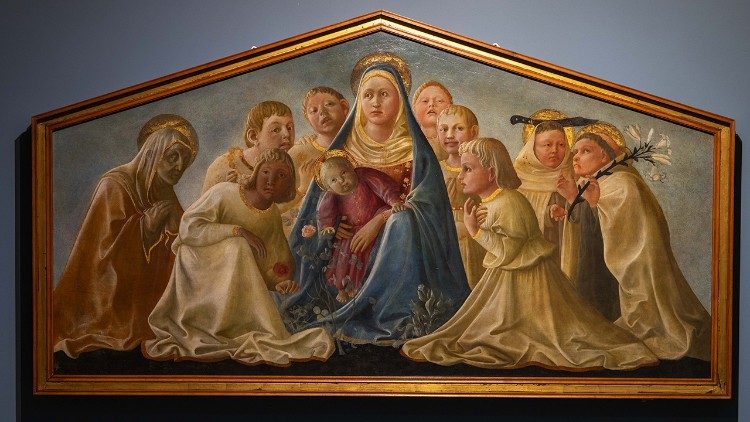 Filippo Lippi, Madonna dell'Umiltà con angeli e santi carmelitani (Madonna Trivulzio), ca. 1429-1432, tempera su tavola trasportata su tela, cm 62 x 167,5, Milano, Pinacoteca del Castello Sforzesco © Comune di Milano / Beccaria 2012