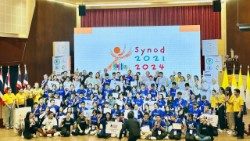 Students from across Thailand pose for a group photo during the Youth Social Hackathon at Mater Dei School in Bangkok from July 12-14, 2024. The event allowed students to brainstorm solutions to societal challenges through the principles of synodality.