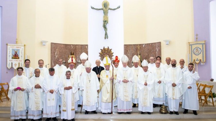 Zlatomisnik mons. Marin Barišić sa subraćom u biskupstvu i svećenicima   (Foto: Anita Jurčević)