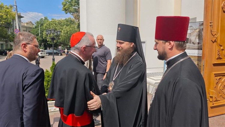 The Cardinal outside Odessa's Orthodox Cathedral