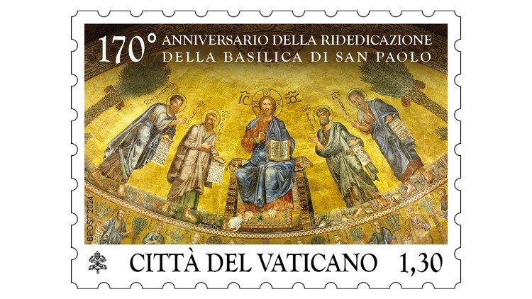 Sello y matasellos especial para el 170 aniversario de la reedificación de la Basílica de San Pablo