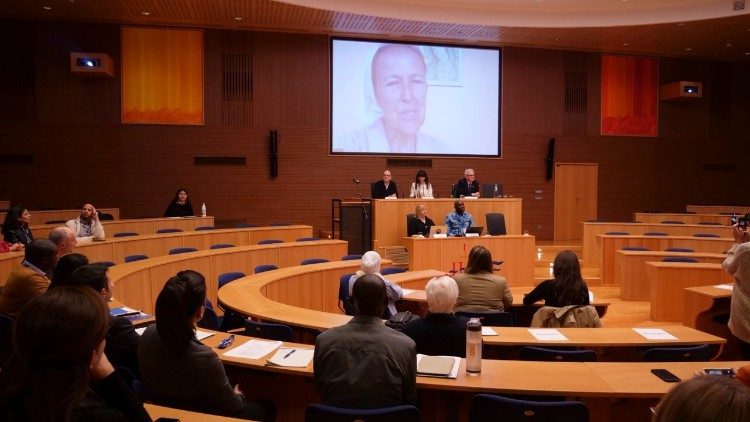 Sr Balatti speaks via video link during the symposium. (Photo courtesy of JRS)