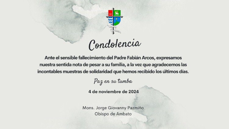 Mensaje de condolencia de la diócesis de Ambato