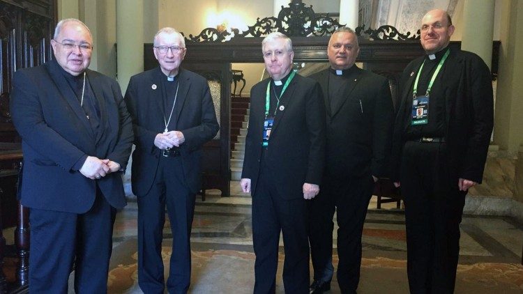 Cardeal Orani João Tempesta, Cardeal Pietro Parolin, Dom Giambattista Diquattro, monsenhor André Sampaio e monsenhor Joseph Grech