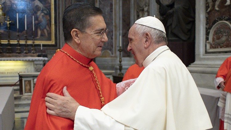 Pope Francis greeting Cardinal Miguel Ángel Ayuso Guixot