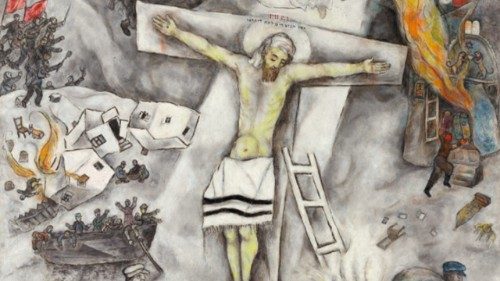 Marc Chagall, Crocifissione bianca (particolare), 1938, olio su tela 154.6 × 140 cm, Chicago, Art Institute