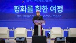 Archbishop Peter Soon-taick Chung addresses participants at the 2024 Korean Peninsula Peace-Sharing Forum in Seoul. Photo by Korea Reconciliation Committee of the Archdiocese of Seoul